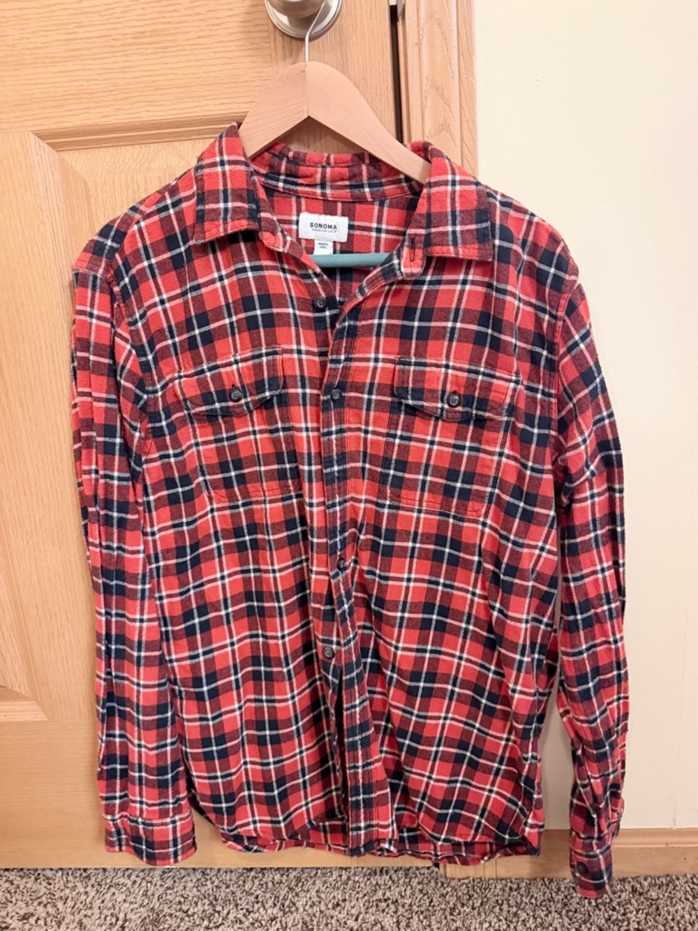 Sonoma Red and Black Plaid Button-Up Flannel Shirt